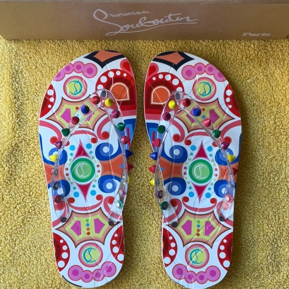 💚❤️ CHRISTIAN LOUBOUTIN LOUBI FLIP SPIKES DONNA - Picture 12 of 16